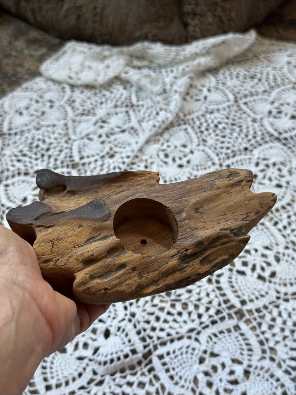 Hand Crafted Driftwood Tealight Holder in Natural Brown